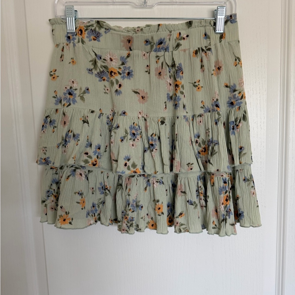 Floral Tiered Mini Skirt in Light Green